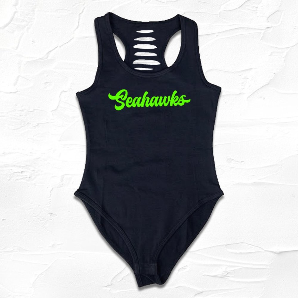 Black Seahawks cut-out Bodysuit, Seahawks Adult, Football Outfit